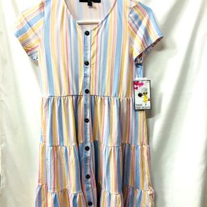 three pink hearts cotton girl colorful dress XL size